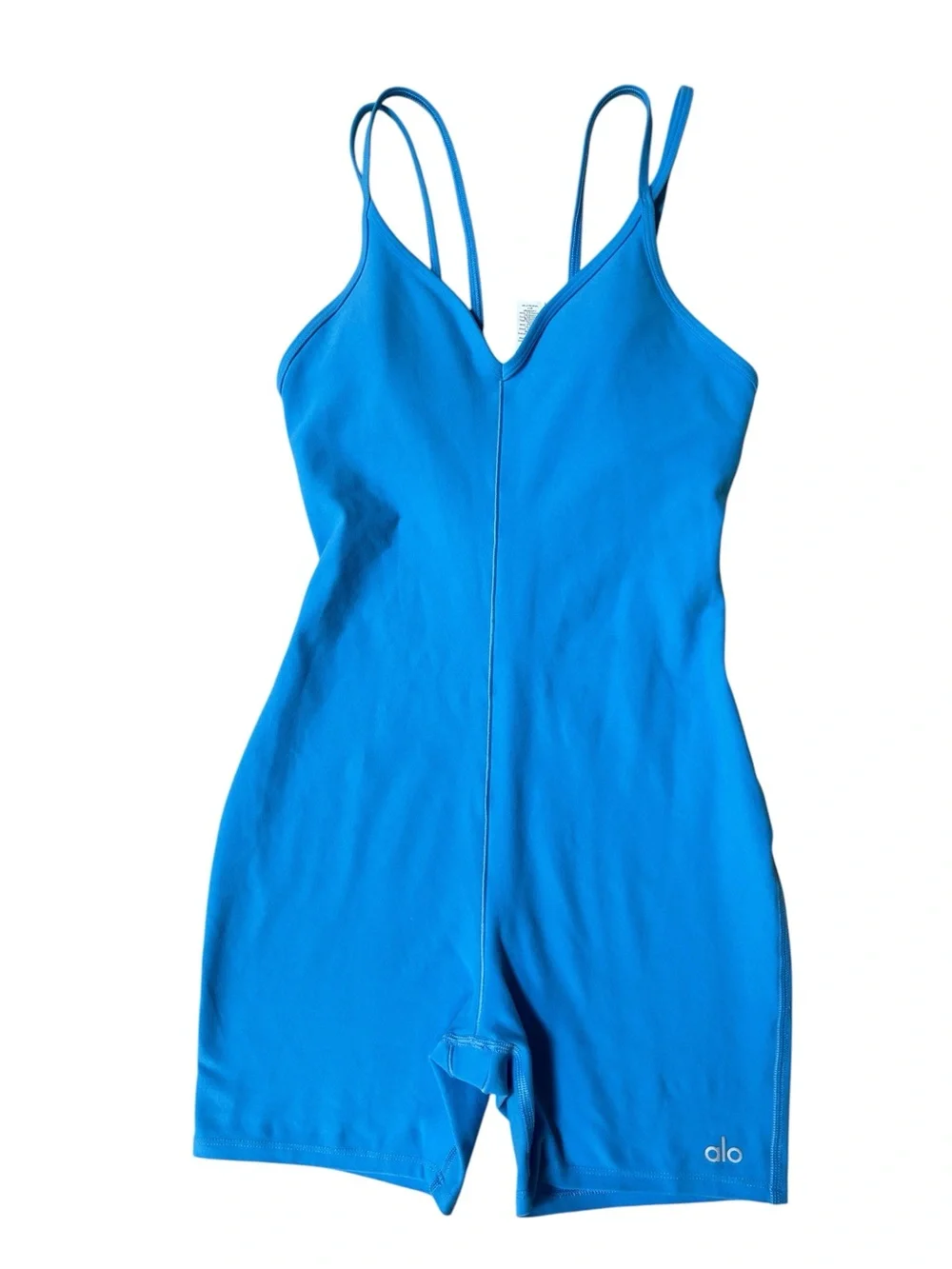 ALO Alosoft Suns Out Onesie Blue Biker Short Active Romper Size XS